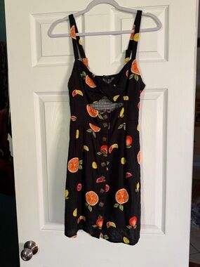 Forever 21 Black Citrus-Print Button Front Mini Dress